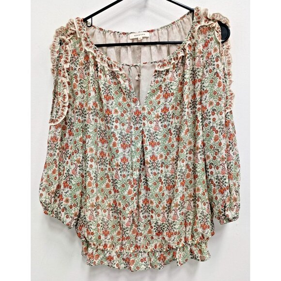 Max Studio Womens BOHO Cottagecore Top Small Floral Ruffle Cold Shoulder - Picture 1 of 11